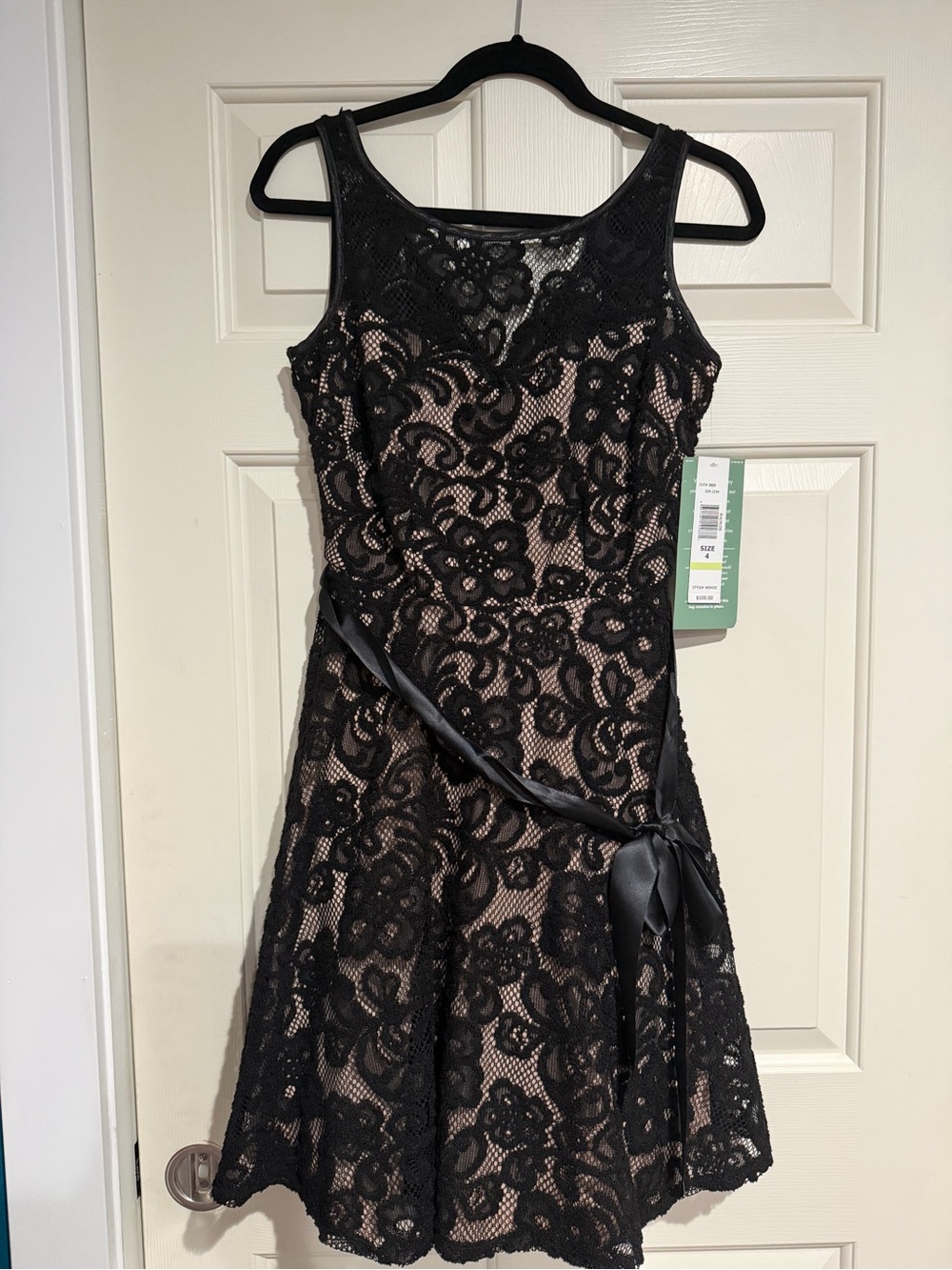 Blu Sage Black Lace Cocktail Dress with Nude Lining